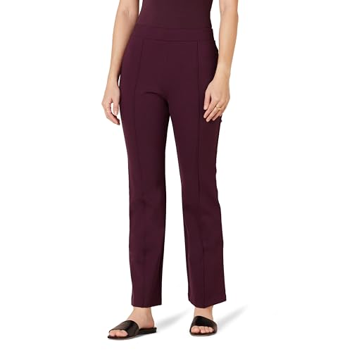 Amazon Essentials Women's Ponte Pull-On Mid Rise Ankle Length Pants, Burgundy, Small