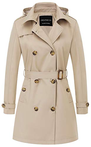 CREATMO US Women's Trench Coat Elegant Long Sleeve Loose Long Windbreaker Khaki L