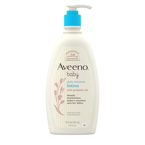 Aveeno Baby Daily Moisture Body Lotion for Sensitive Skin, Hypoallergenic Moisturizing Baby Lotion with Nourishing Oatmeal to Deeply Moisturize Baby's Skin, Fragrance-Free, 18 fl. oz