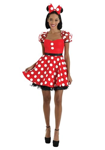 Women's Minnie Mouse Polka Dot Costume | Dress and Headband for Adults Disney Halloween Party Outfit X-Large
