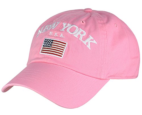 NYFASHION101 New York USA Flag Embroidered Adjustable Low Profile Cap, Light Pink