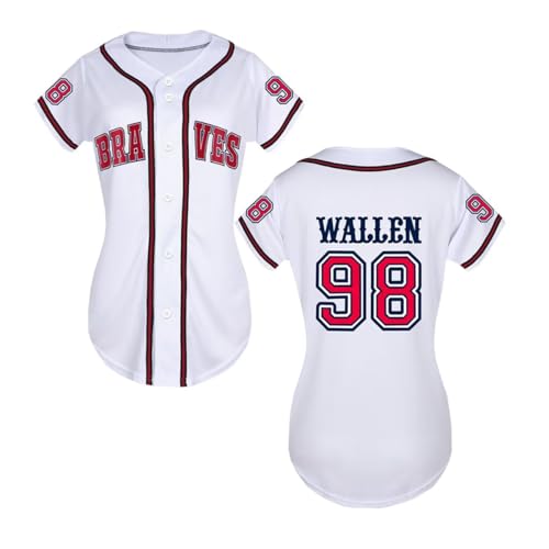 98 Baseball Jersey Shirt Women Fan Tshirts Country Vintage Jersey Button Down Short Sleeve Tops Active Shirts White