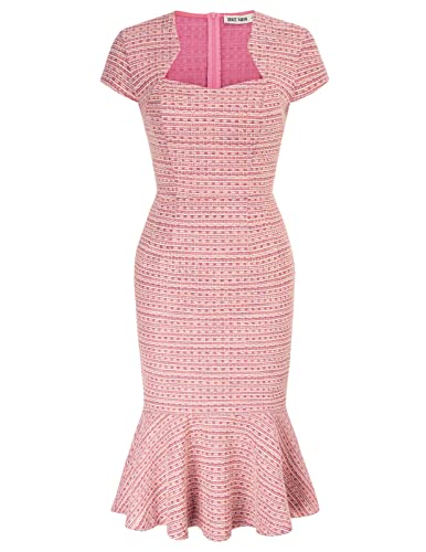 GRACE KARIN Women's Sexy Bodycon Fishtail Dress Tweed Pencil Dress for Wedding Rose