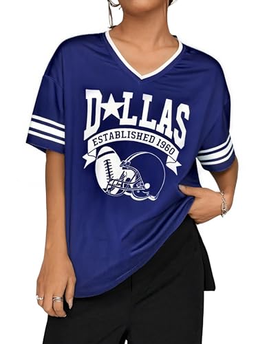 Jersey Shirts for Women Football Fans Tshirt Game Day Graphic Tees Sunday Funday Shirts V Neck Y2k Streetwear Tops