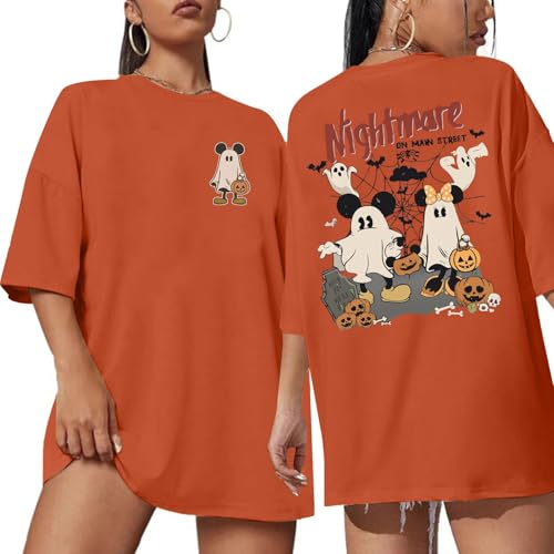 Halloween Oversized Shirts for Women Spooky Season T-Shirt Halloween Pumpkin Costume Ghost Fall Tees Top