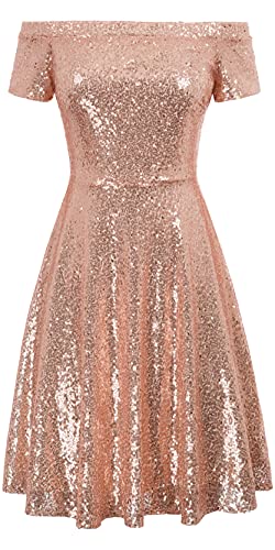 GRACE KARIN Women Strapless Sequin Ruched A-Line Evening Dress Size S,Rose Gold
