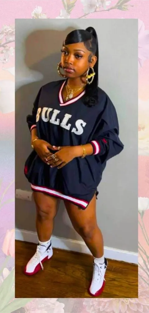 Black dress Freaknik outfit idea high pony