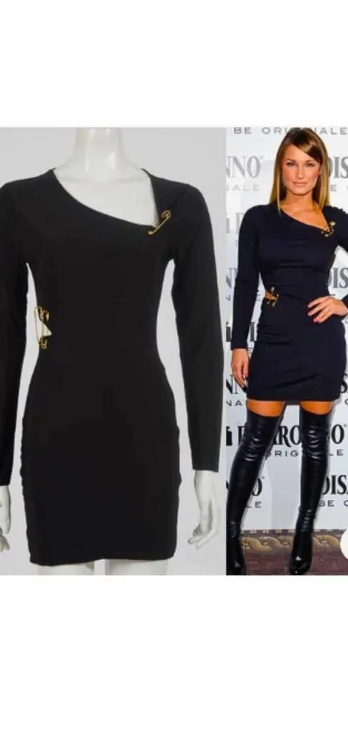 black Versace safety pin dress