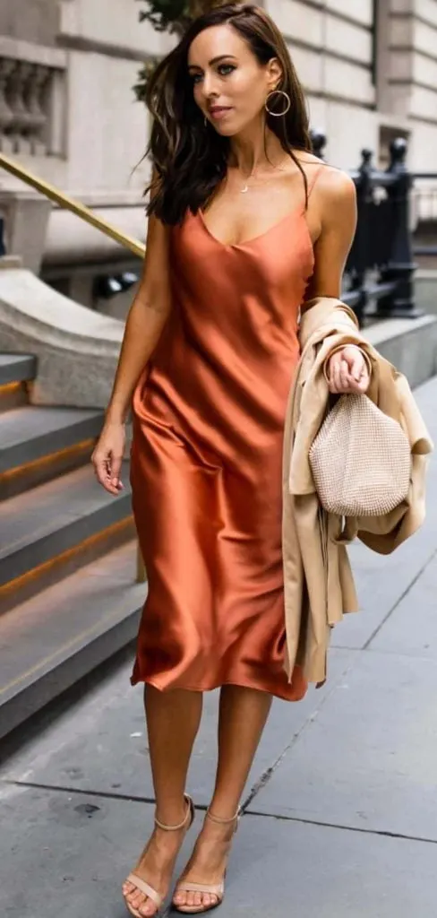 silk dress wedding guest outfit