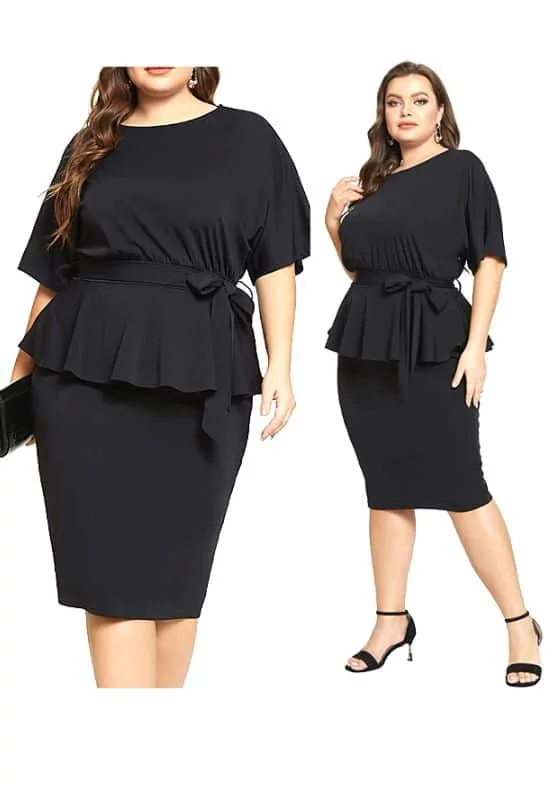 1black dress for funeral plus size peplum black dress funeral