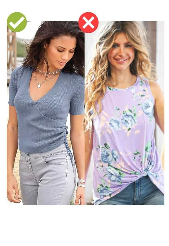 Low V necklines for broad shoulders