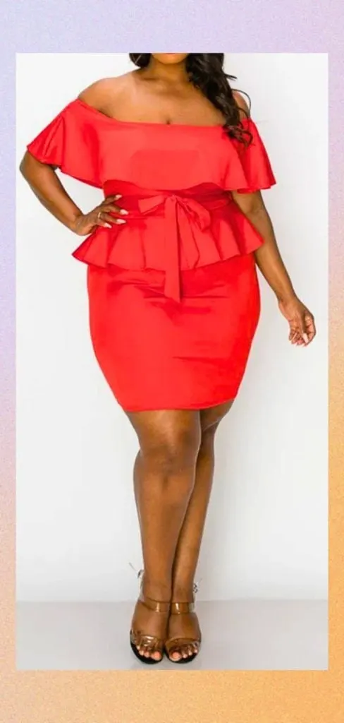 off-shoulder peplum dress cocktail party