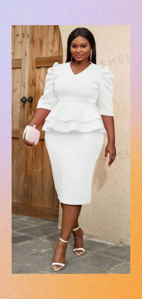 plus size peplum dress with sleeve white