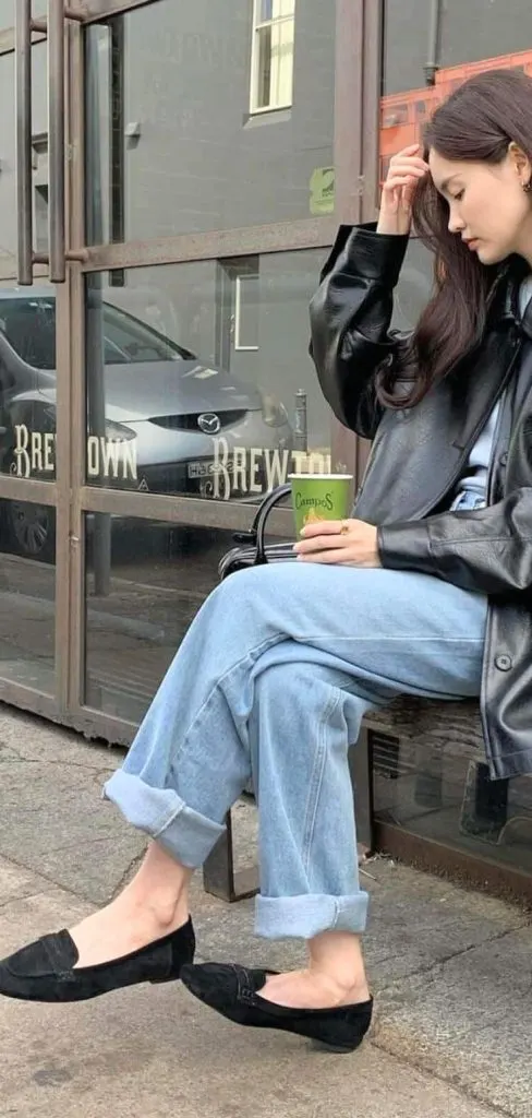 classic double roll up denim jeans