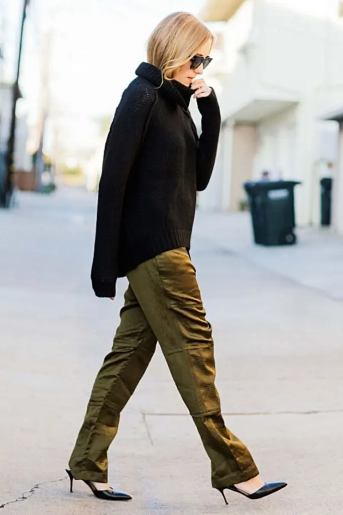 high fashion satin pants outfit