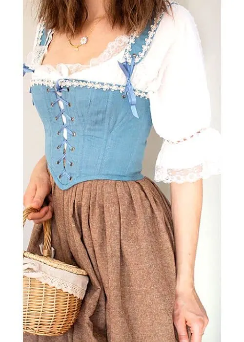 Belle Blue Linen Regency Stays