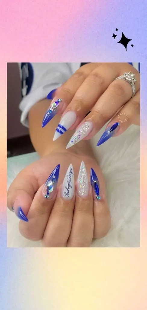 Baseball x rhinestone nail design