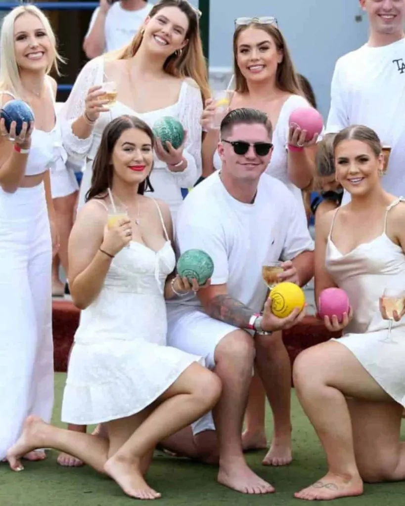 all white lawn bowl party outfit