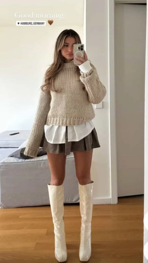 school girl winter outfit layered