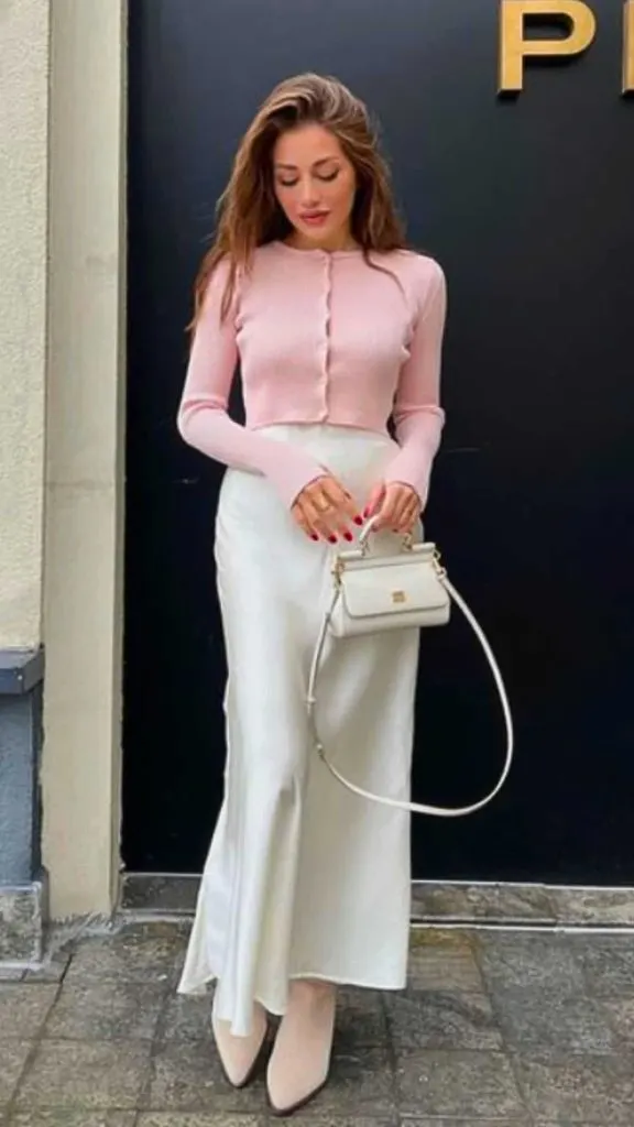 Cardigan & satin skirt