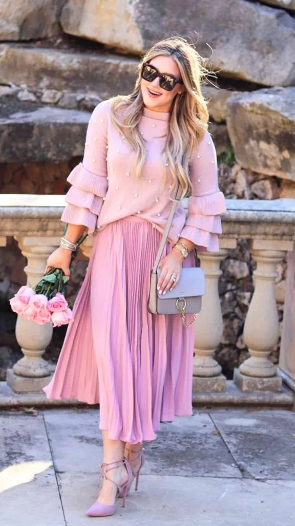 pastel dress walking date