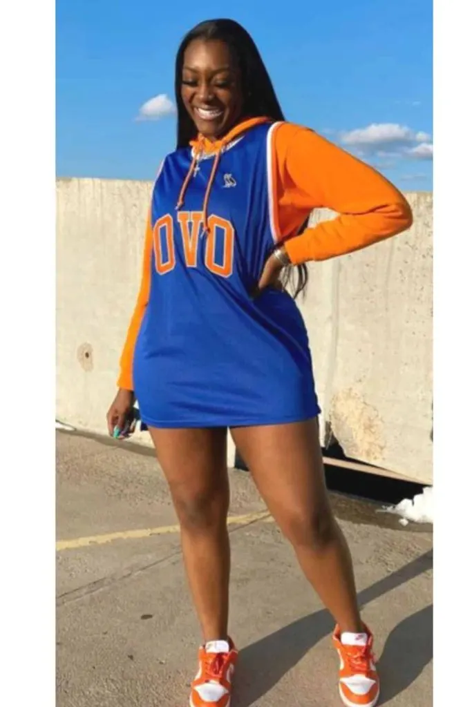 black woman football jersey outfit