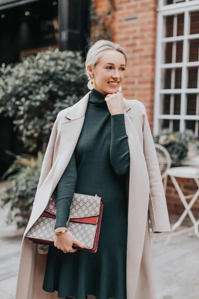 green dress winter outfit
