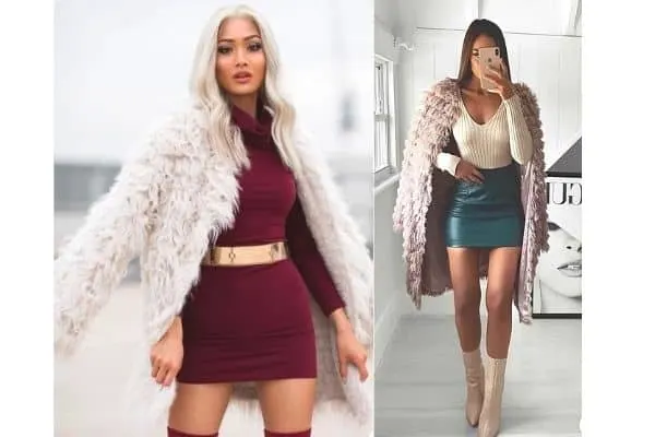 How to wear a fur coat with a dress?