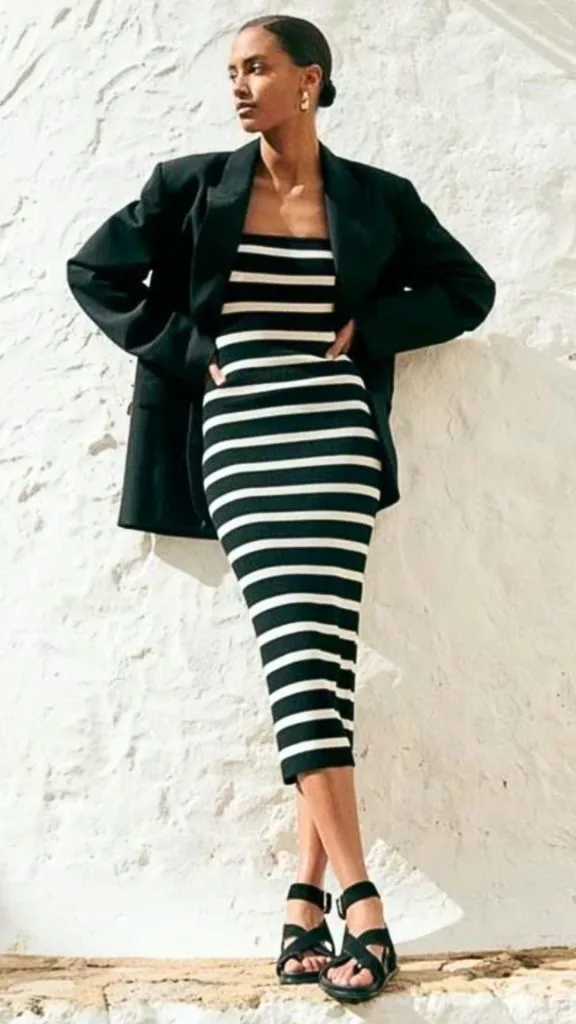 what to wear horizontal stripe with blazer