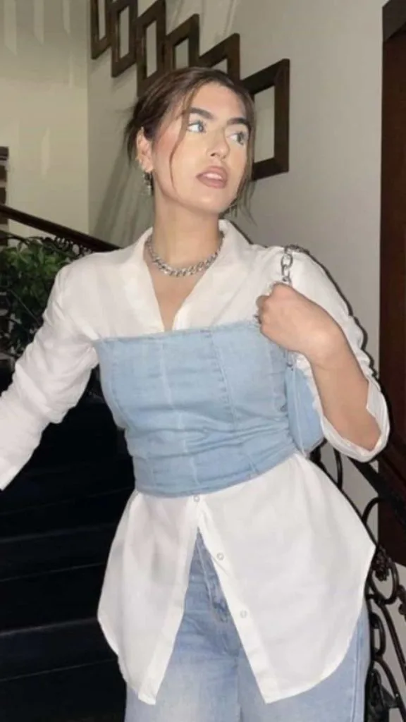 tube top and oversized shirt