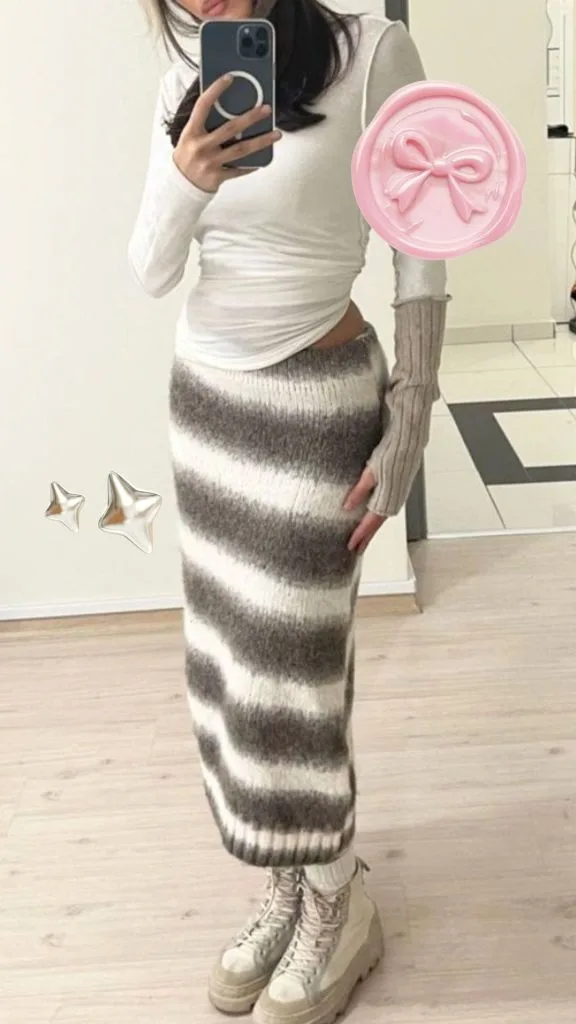 What to wear with knitted sweater skirt aesthetic