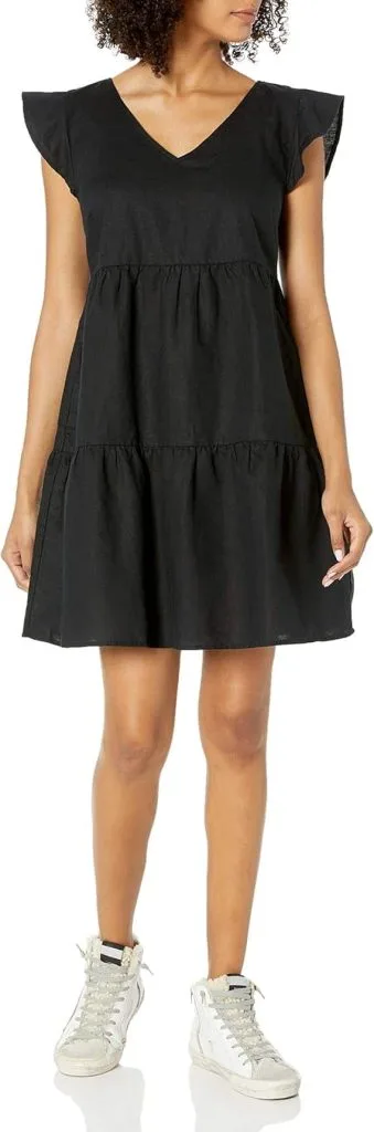 flutter sleeve linen blend dress