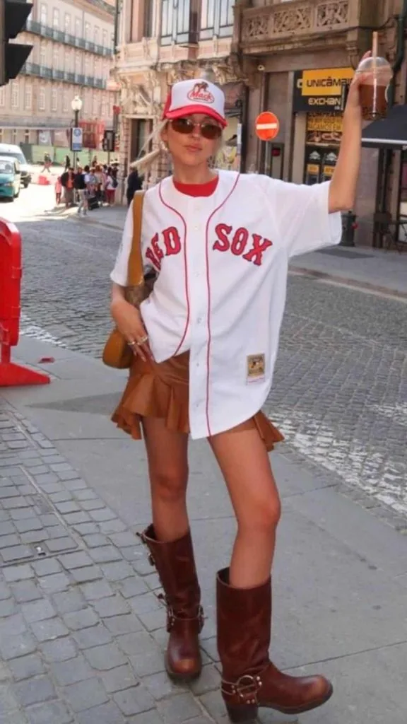 oversized baseball jersey white and red outfit