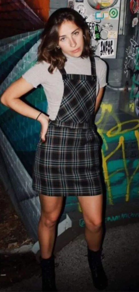 The 90s plaid overall dress
