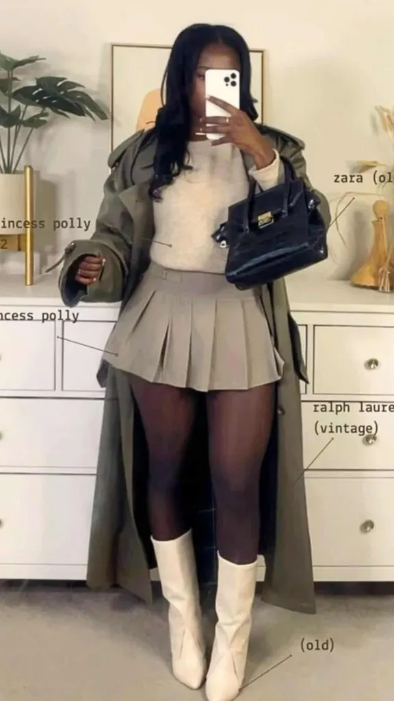 plus size girl pleated skirt outfit winter