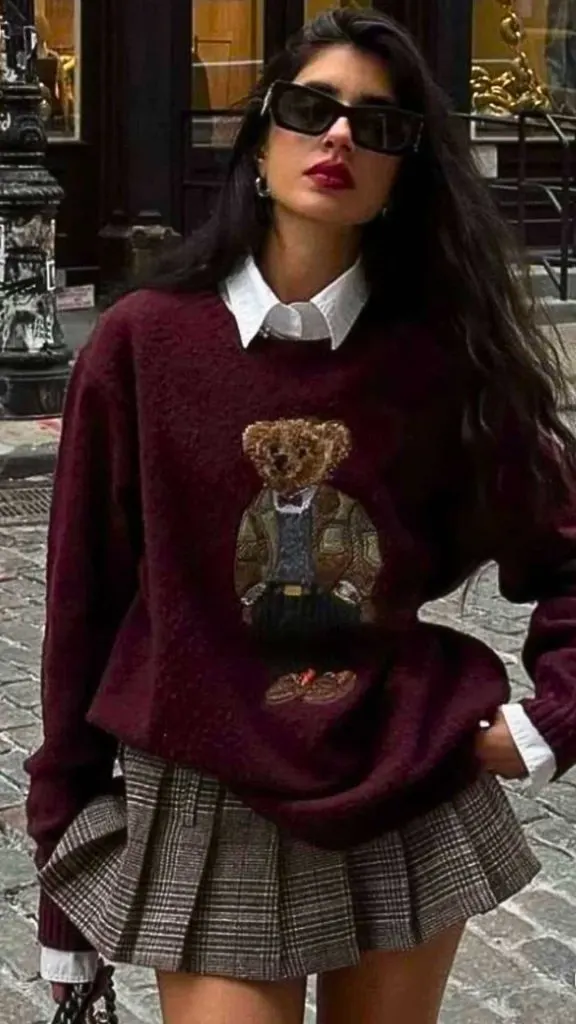 sweater and pleated skirt outfit ideas fall winter