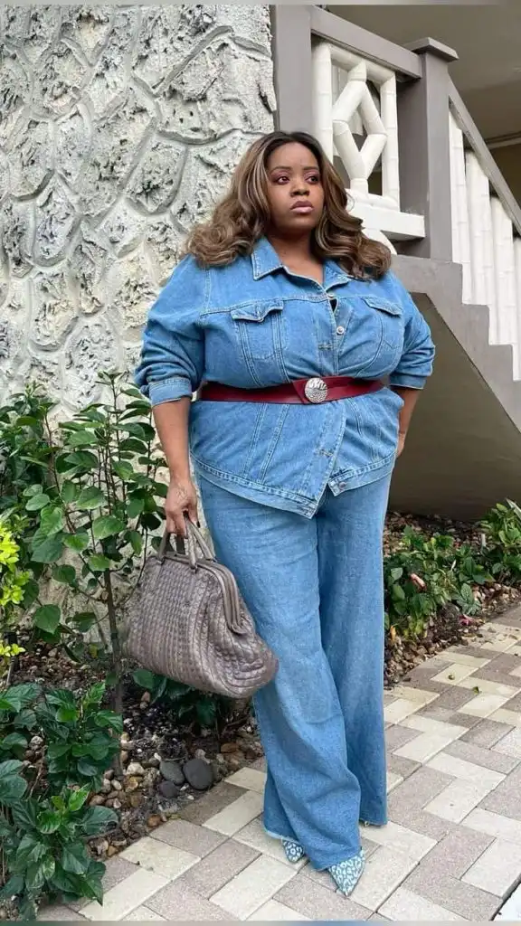 blue denim shirt outfit plus size