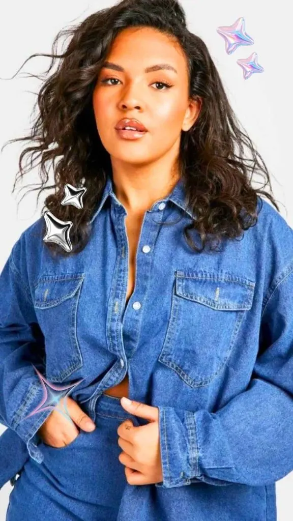 denim shirt plus-size outfits