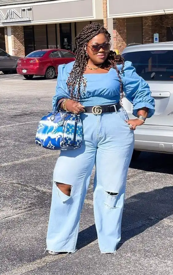 blue denim shirt outfit plus size