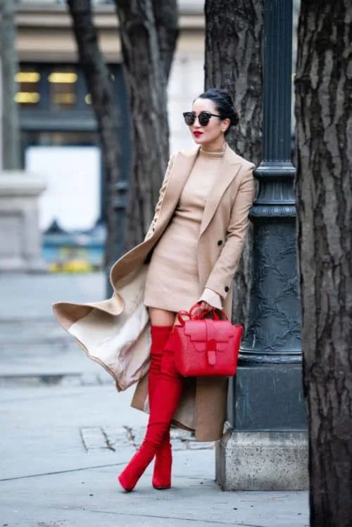 WINTER OUTFIT red knee high heels classy