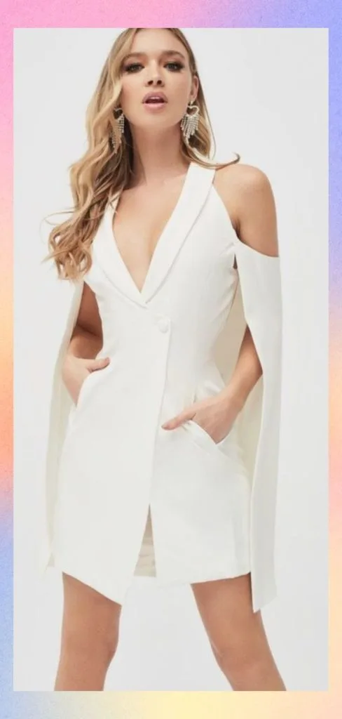 white sleeveless blazer dress