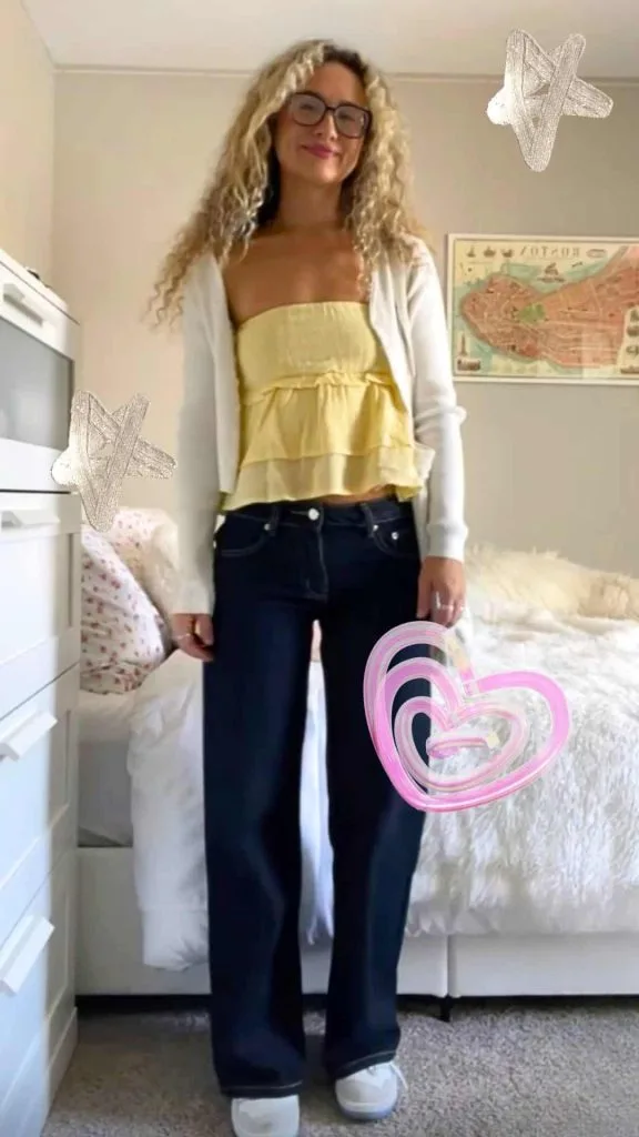 study date outfit yellow top jeans