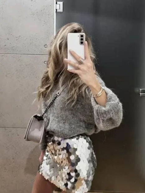 sweater and sequin skirt outfit