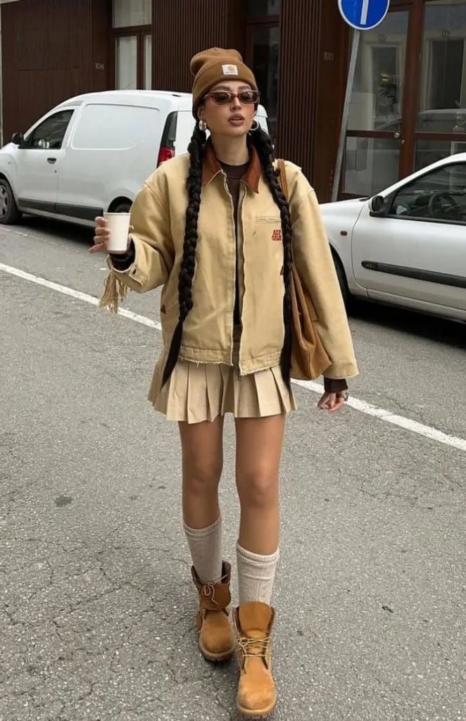 beanie and timberland outfit winter