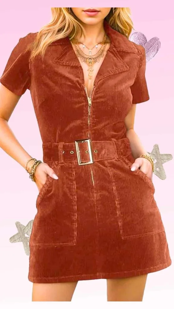 Corduroy Belted Cowgirl Dress for fall wedding