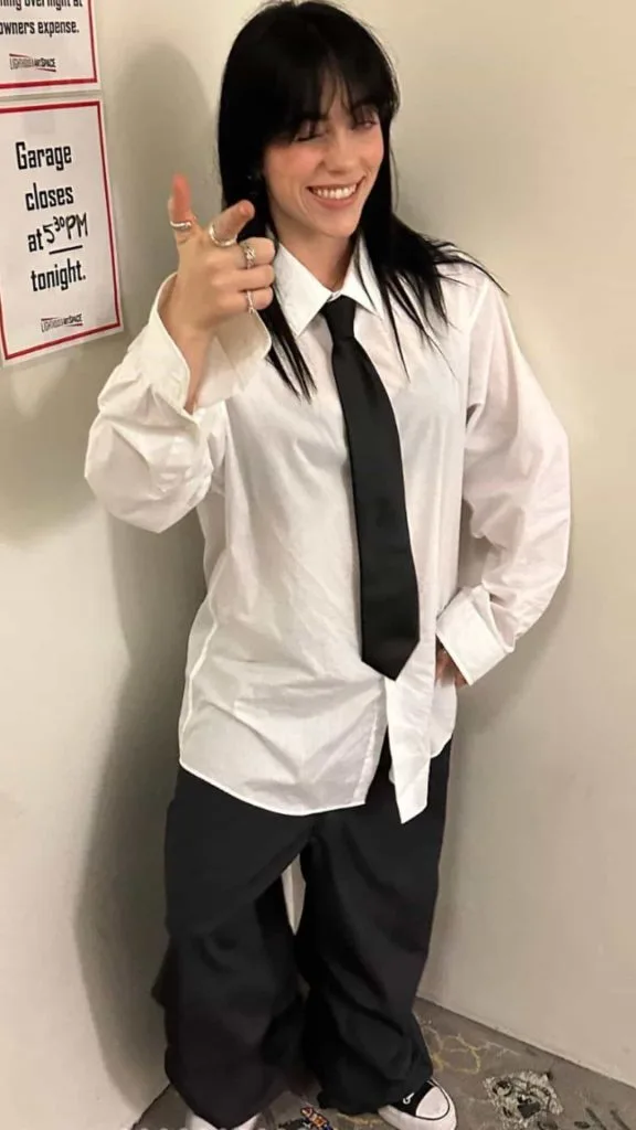 Billie Eilish white shirt and tie 