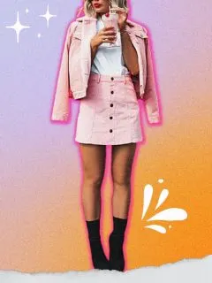 what to wear pink corduroy skirt
