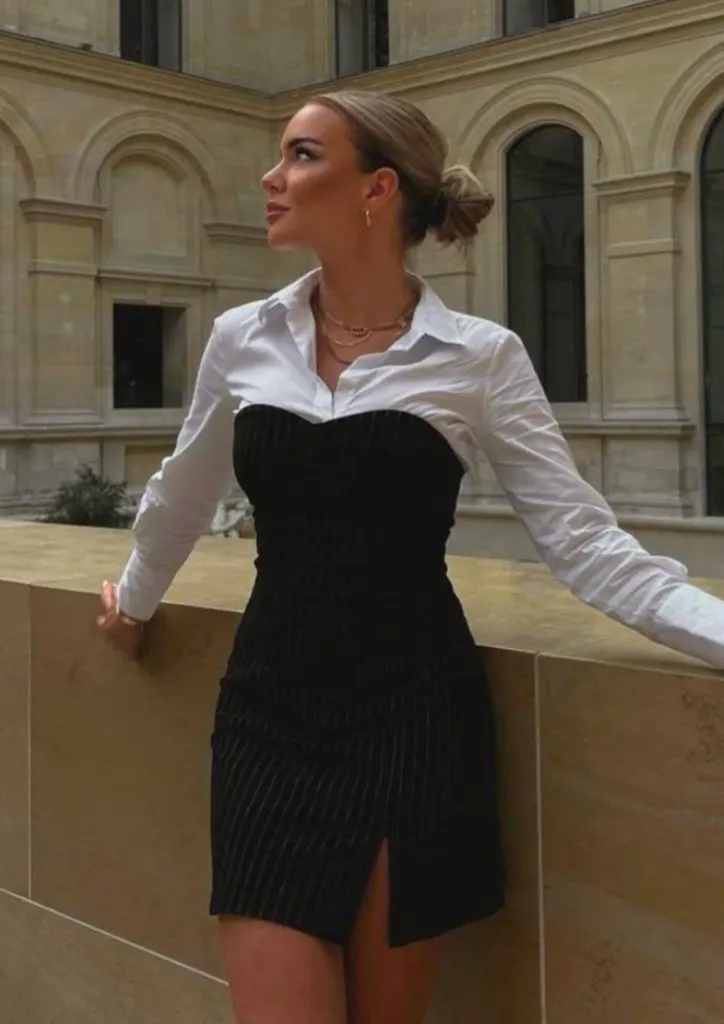 black tube top and white shirt